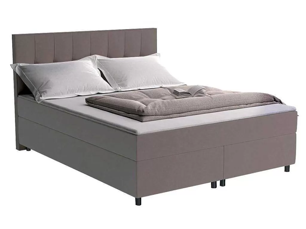 Cama Boxspring, Cama Continental*Ysmée Conjunto Boxspring Completo Cabeceira + Sommiers + Colchão + Sobrecolchão Siero Da Ysmee - 180 X 200 Cm - Tecido - Cinzento