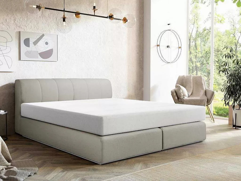Cama Boxspring, Cama Continental*Ysmée Conjunto Completo Boxspring Cabeceira De Cama + Sommier Com Leds + Colchão 180X200 Cm Tecido Cinza - Otaru De Ysmee