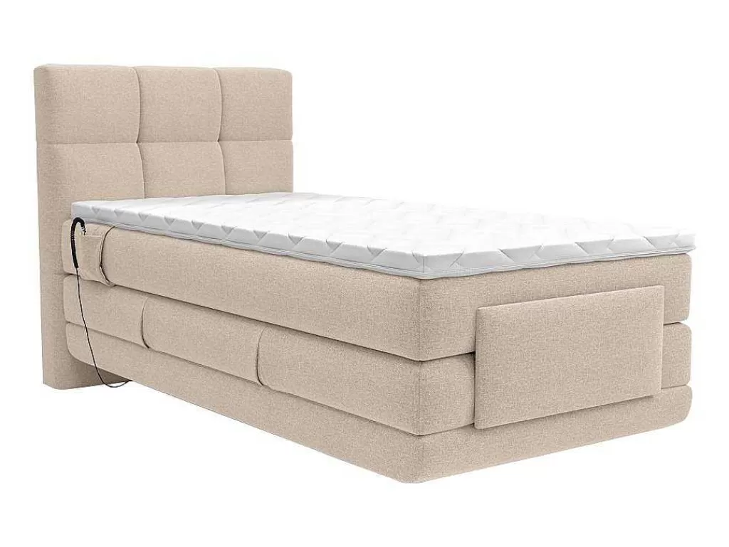 Cama Articulada*Palacio Conjunto Completo Boxspring, Cabeceira De Cama Acolchoada + Sommiers Articulados Eletricos + Colchão + Sobrecolchão 100X200 Cm Tecido Bege - Lodi Da