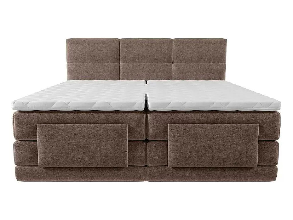Cama Articulada*Palacio Conjunto Completo Boxspring Cabeceira De Cama Acolchoada + Sommiers Articulados Eletricos + Colchão + Sobrecolchão 2X80X200 Cm Tecido Castanho - Lodi De