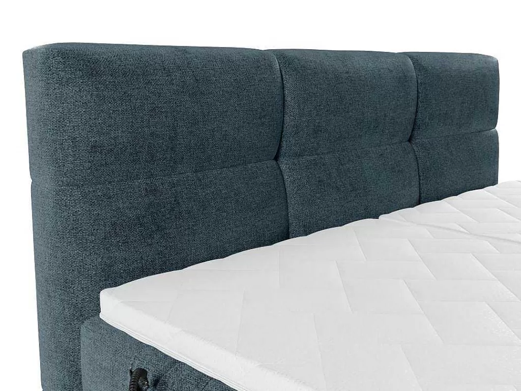 Cama Articulada*Palacio Conjunto Completo Boxspring Cabeceira De Cama Acolchoada + Sommiers Articulados Eletricos + Colchão + Sobrecolchão 2X90X200 Cm Tecido Azul - Lodi De