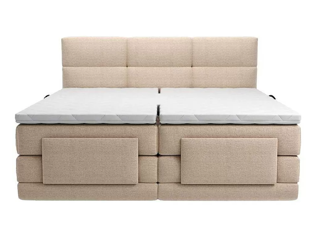 Cama De Adulto*Palacio Conjunto Completo Boxspring, Cabeceira De Cama Acolchoada + Sommiers Articulados Eletricos + Colchão + Sobrecolchão 2X90X200 Cm Tecido Bege - Lodi Da