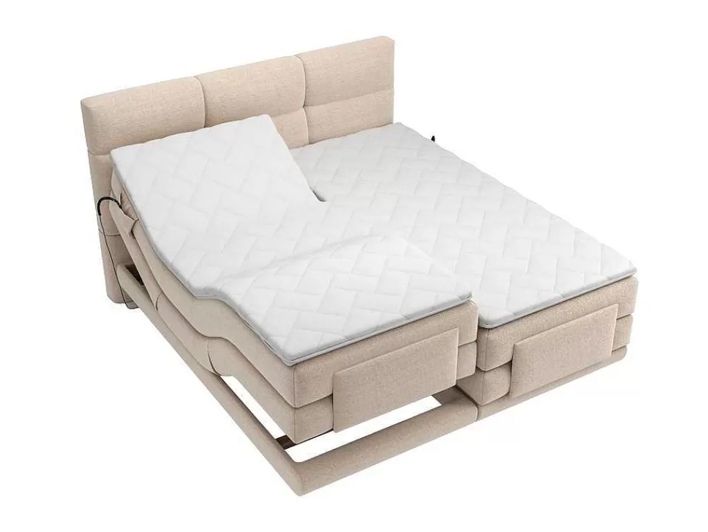 Cama De Adulto*Palacio Conjunto Completo Boxspring, Cabeceira De Cama Acolchoada + Sommiers Articulados Eletricos + Colchão + Sobrecolchão 2X90X200 Cm Tecido Bege - Lodi Da