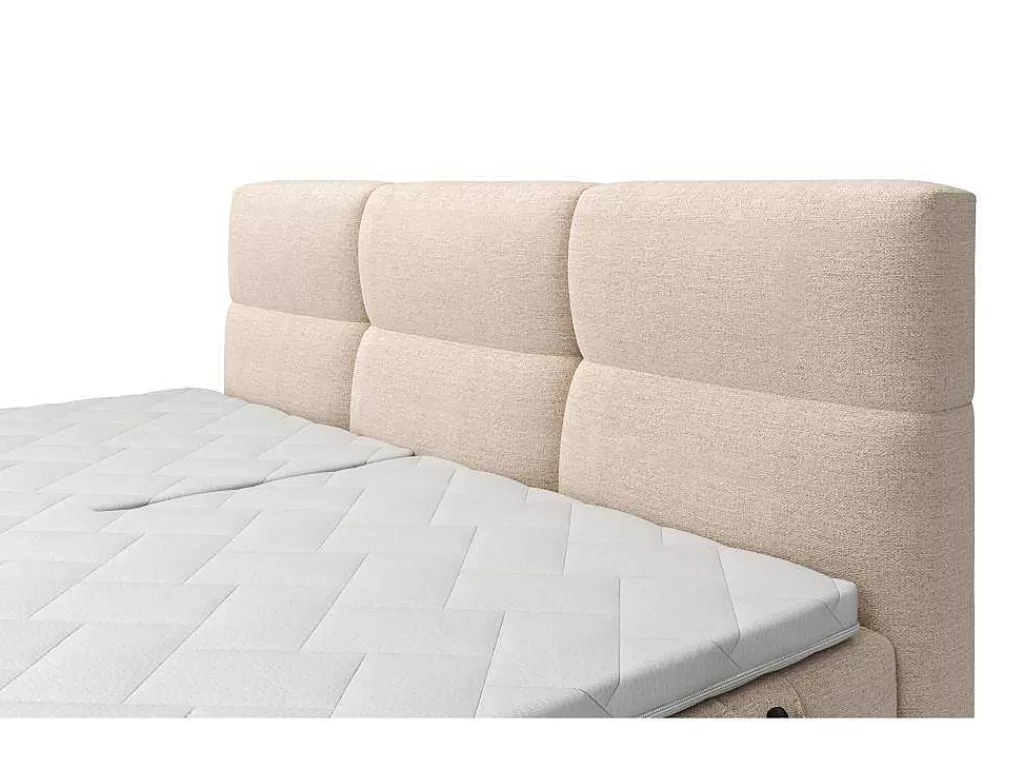 Cama De Adulto*Palacio Conjunto Completo Boxspring, Cabeceira De Cama Acolchoada + Sommiers Articulados Eletricos + Colchão + Sobrecolchão 2X90X200 Cm Tecido Bege - Lodi Da