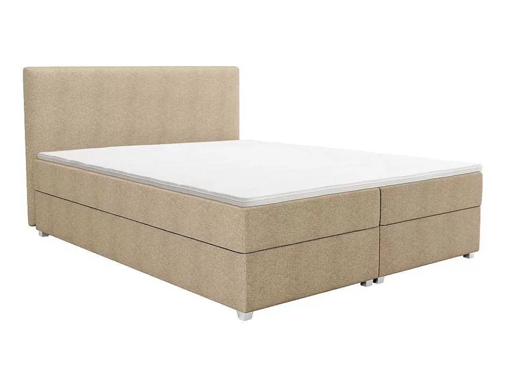 Cama Boxspring, Cama Continental*Ysmée Conjunto Completo Boxspring Com Cabeceira + Sommier + Colchão + Sobrecolchão 160 X 200 Cm Tecido Bege - Onan De Ysmee