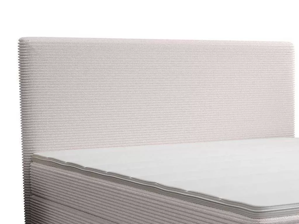 Cama Boxspring, Cama Continental*Ysmée Conjunto Completo Boxspring Com Cabeceira + Sommier + Colchão + Sobrecolchão 160 X 200 Cm Veludo Canelado Bege - Nara De Ysmee