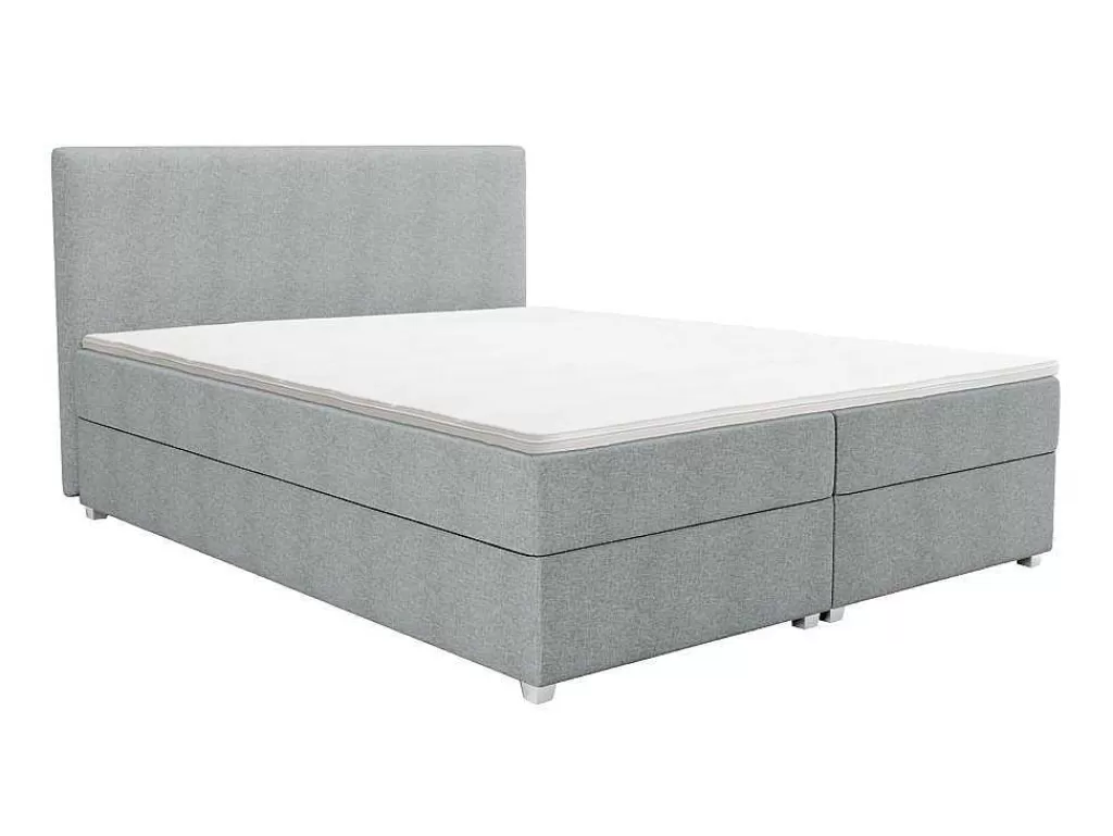 Cama Boxspring, Cama Continental*Ysmée Conjunto Completo Boxspring Com Cabeceira + Sommier + Colchão + Sobrecolchão 180 X 200 Cm Tecido Cinza-Claro - Onan De Ysmee