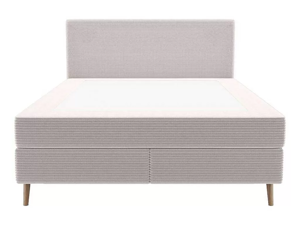Cama De Adulto*Ysmée Conjunto Completo Boxspring Com Cabeceira + Sommier + Colchão + Sobrecolchão 180 X 200 Cm Veludo Canelado Bege - Nara De Ysmee