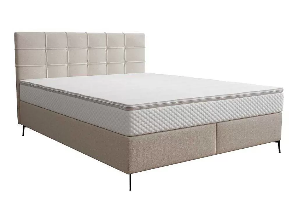 Cama Boxspring, Cama Continental*Ysmée Conjunto Completo Boxspring Com Cabeceira Estofada + Sommier + Colchão + Sobrecolchão 160 X 200 Cm Tecido Bege - Inao De Ysmee