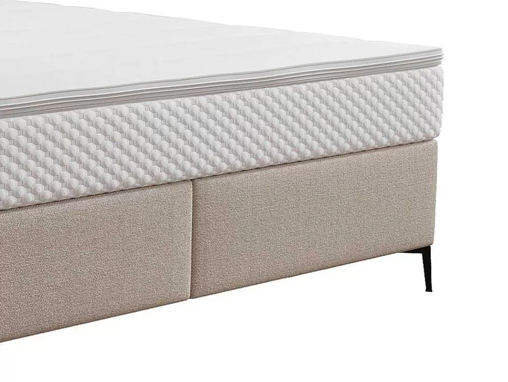 Cama Boxspring, Cama Continental*Ysmée Conjunto Completo Boxspring Com Cabeceira Estofada + Sommier + Colchão + Sobrecolchão 160 X 200 Cm Tecido Bege - Inao De Ysmee