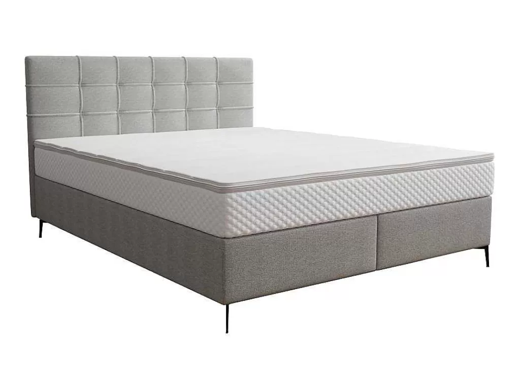 Cama Boxspring, Cama Continental*Ysmée Conjunto Completo Boxspring Com Cabeceira Estofada + Sommier + Colchão + Sobrecolchão 160 X 200 Cm Tecido Cinza-Claro - Inao De Ysmee