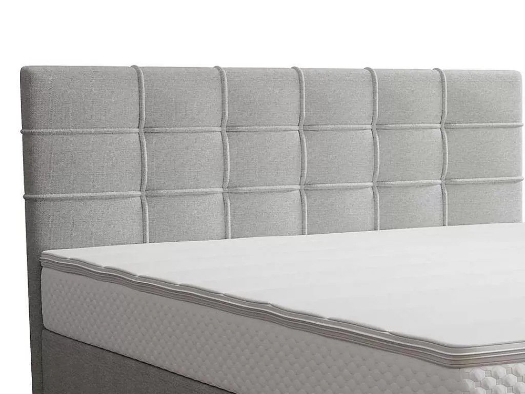 Cama Boxspring, Cama Continental*Ysmée Conjunto Completo Boxspring Com Cabeceira Estofada + Sommier + Colchão + Sobrecolchão 160 X 200 Cm Tecido Cinza-Claro - Inao De Ysmee