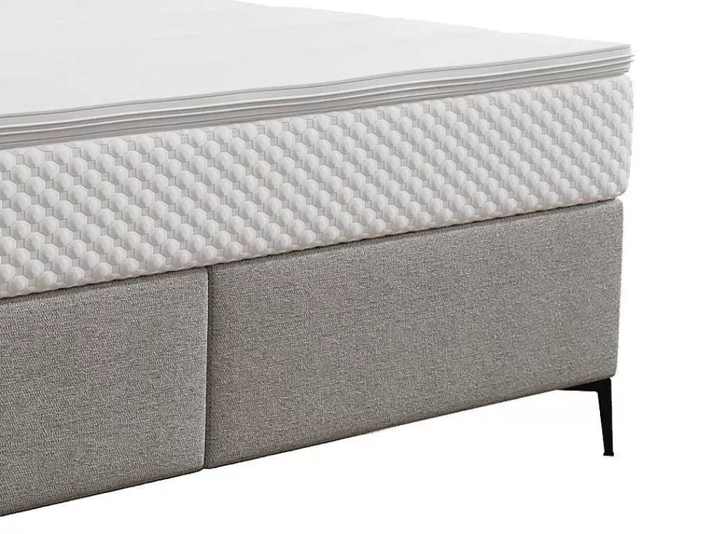 Cama Boxspring, Cama Continental*Ysmée Conjunto Completo Boxspring Com Cabeceira Estofada + Sommier + Colchão + Sobrecolchão 160 X 200 Cm Tecido Cinza-Claro - Inao De Ysmee