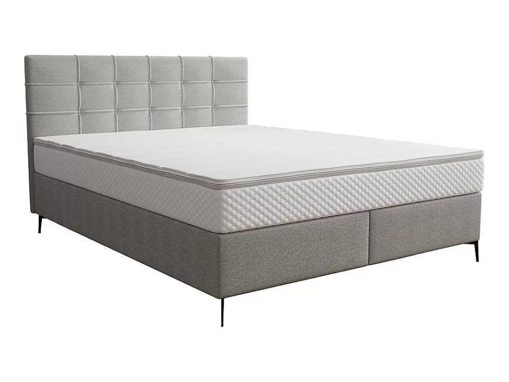 Cama Boxspring, Cama Continental*Ysmée Conjunto Completo Boxspring Com Cabeceira Estofada + Sommier + Colchão + Sobrecolchão 180 X 200 Cm Tecido Cinza-Claro - Inao De Ysmee