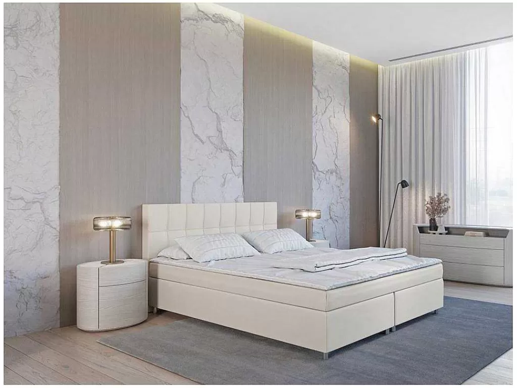 Cama Boxspring, Cama Continental*Ysmée Conjunto Completo Boxspring Siero Da Ysmee 180 X 200 Cm Tecido Cor Marfim