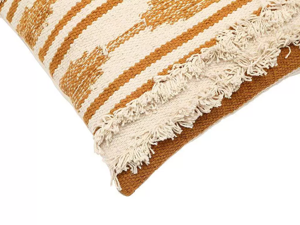 Têxtil De Casa*OZAIA Conjunto De 2 Almofadas Com Franjas Em Algodao De 40 X 40 Cm Cor Amarelo E Bege - Karius