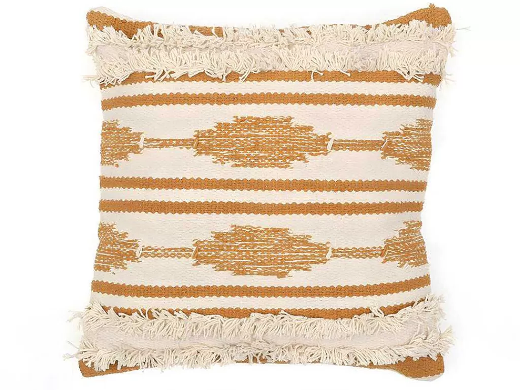 Têxtil De Casa*OZAIA Conjunto De 2 Almofadas Com Franjas Em Algodao De 40 X 40 Cm Cor Amarelo E Bege - Karius