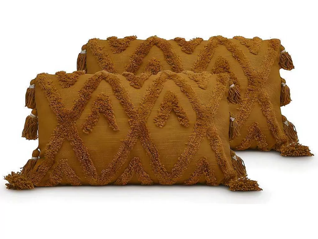 Têxtil De Casa*OZAIA Conjunto De 2 Almofadas Com Pompons - Algodao Tufado - 30 X 50 Cm - Amarelo Mostarda - Aspen