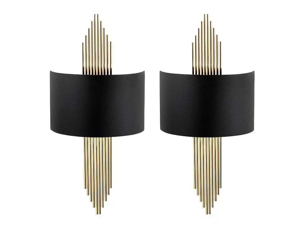 Candeeiro De Parede*OZAIA Conjunto De 2 Apliques Art Deco Metal L22Xa75 Cm, Preto E Dourado - Sangarius
