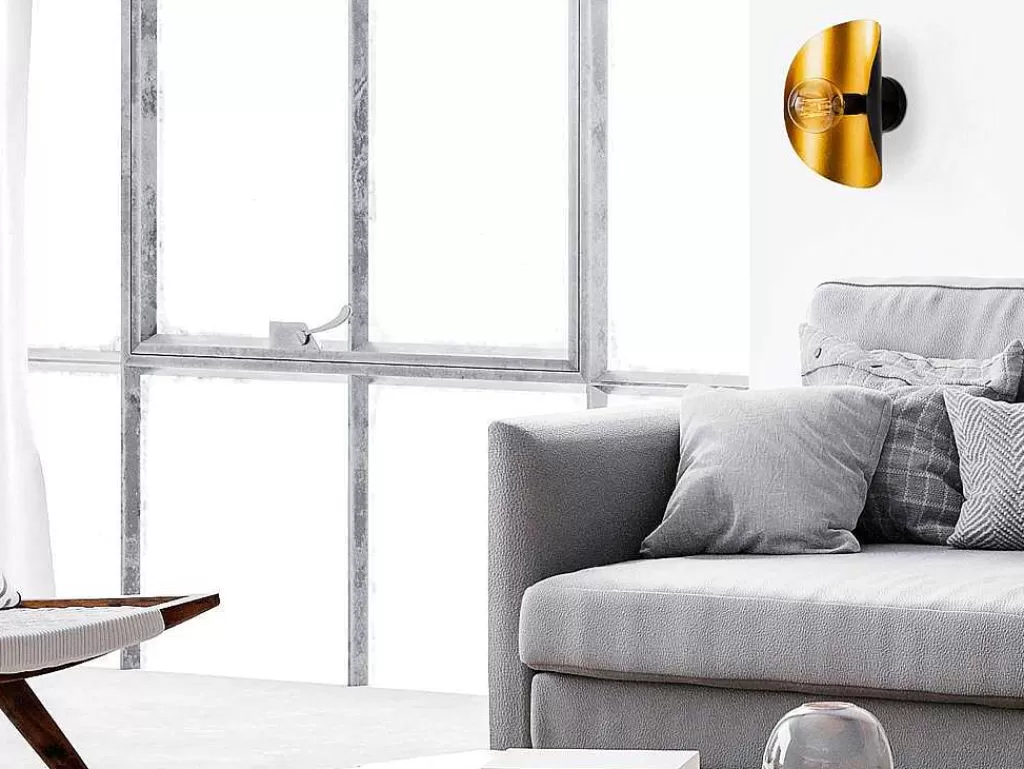 Candeeiro De Parede*OZAIA Conjunto De 2 Apliques De Parede Em Metal C. 13 X L. 17 X A. 30 Cm, Dourado E Preto - Helios