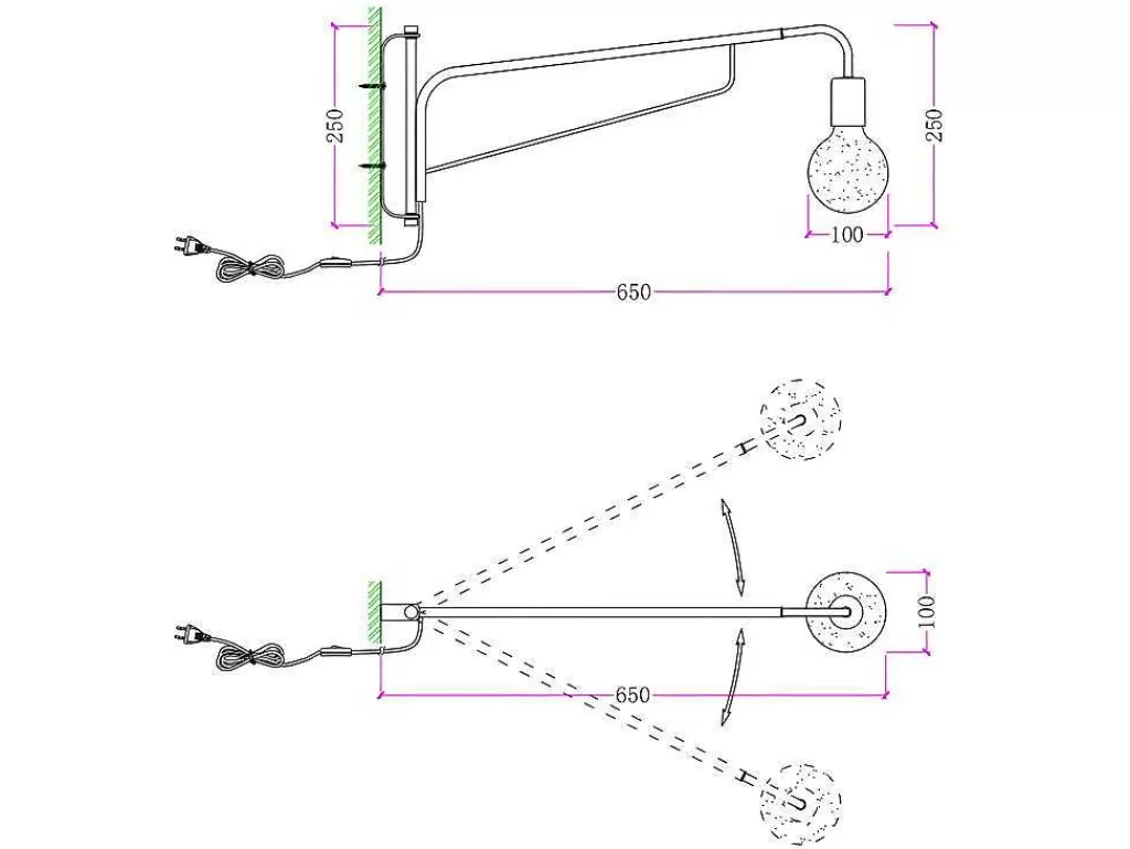 Candeeiro De Parede*OZAIA Conjunto De 2 Apliques De Parede Moveis Metal, C65 X L10 X A25 Cm, Preto E Acobreado - Colwood