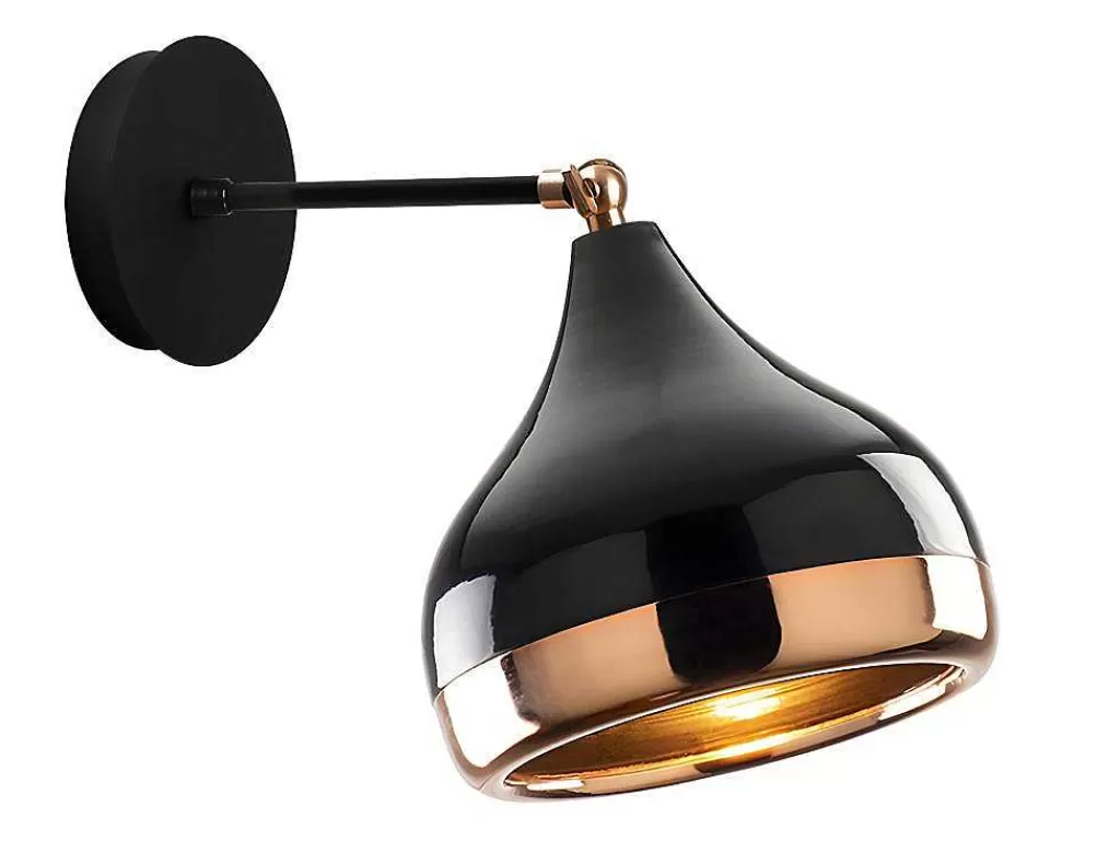 Candeeiro De Parede*OZAIA Conjunto De 2 Apliques Em Metal Com Abajur Orientavel De D. 17 X A. 28 Cm Cor Preto E Acobreado - Yildo