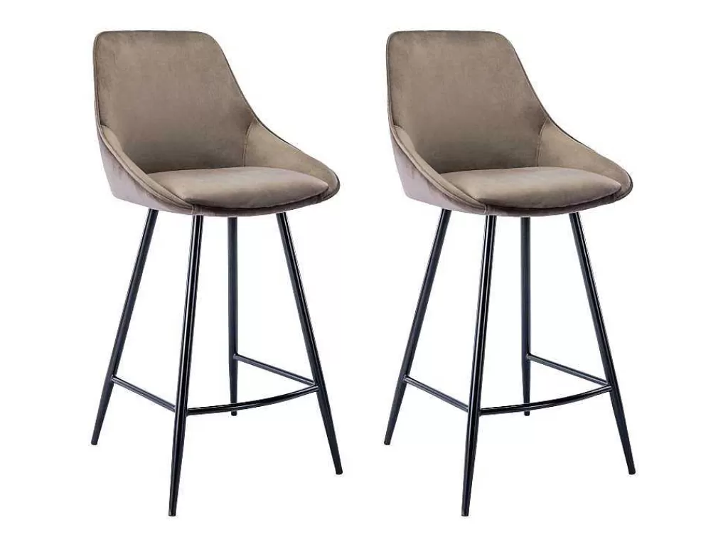 Bancos De Bar*Vente-unique Conjunto De 2 Bancos Altos Em Veludo Cor Taupe - Masurie