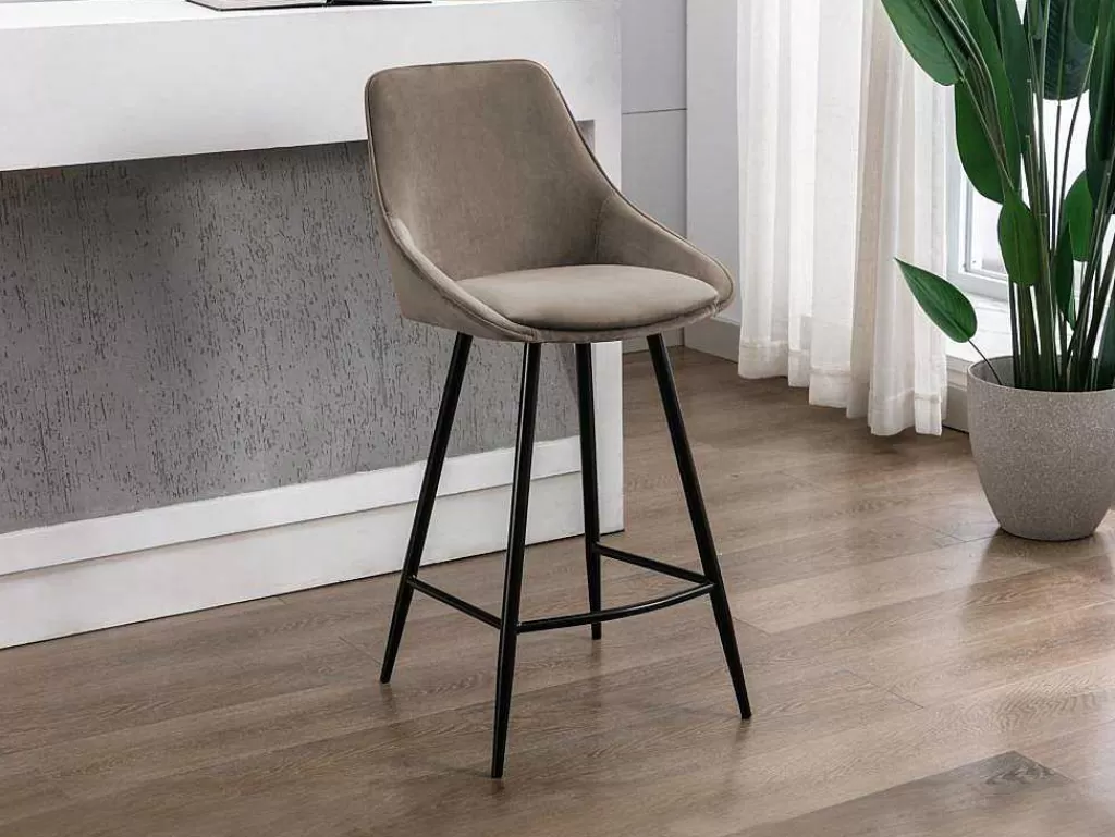 Bancos De Bar*Vente-unique Conjunto De 2 Bancos Altos Em Veludo Cor Taupe - Masurie