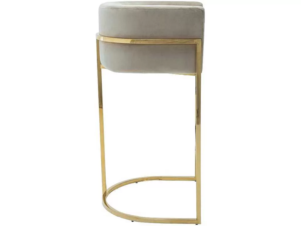 Bancos De Bar*PASCAL MORABITO Conjunto De 2 Bancos Altos Em Veludo E Aco Inoxidavel Bege E Dourado - Peria De
