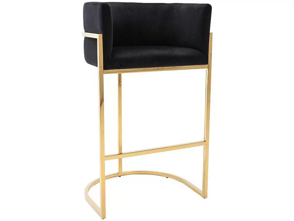 Bancos De Bar*PASCAL MORABITO Conjunto De 2 Bancos Altos Em Veludo E Aco Inoxidavel Preto E Dourado - Peria De