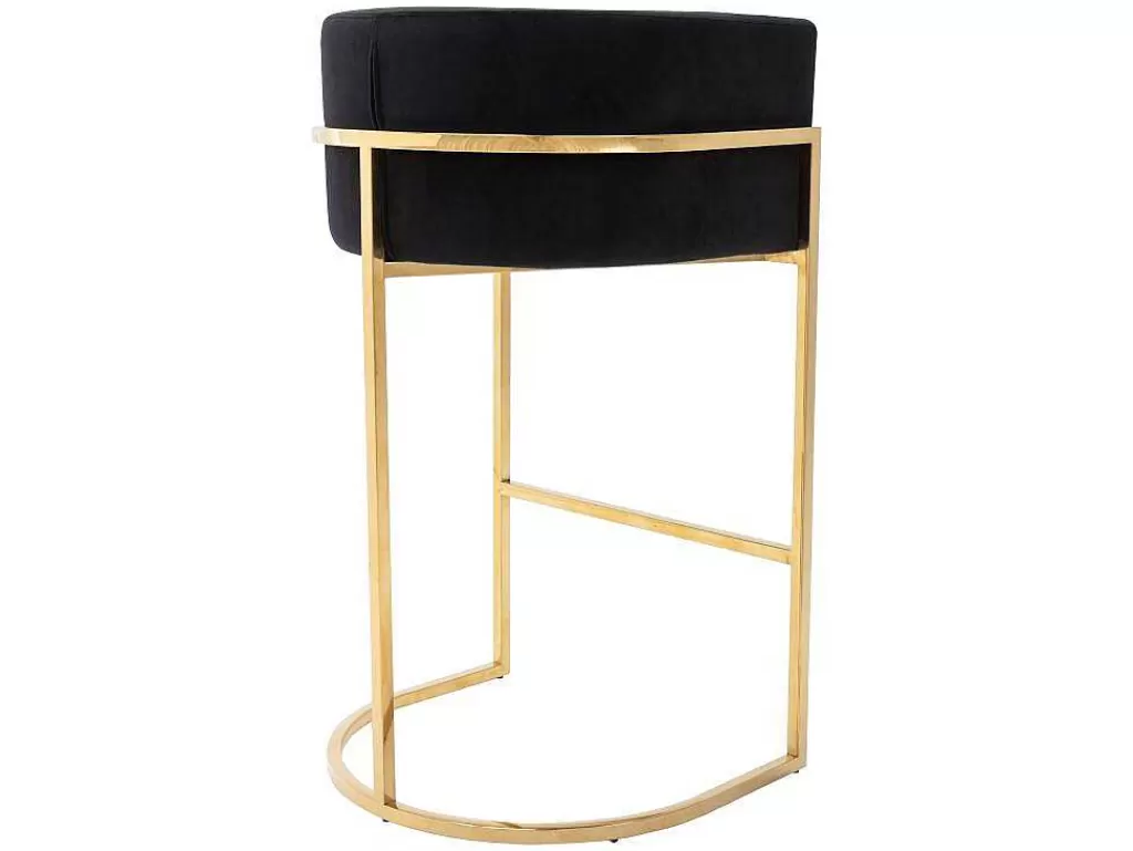 Bancos De Bar*PASCAL MORABITO Conjunto De 2 Bancos Altos Em Veludo E Aco Inoxidavel Preto E Dourado - Peria De