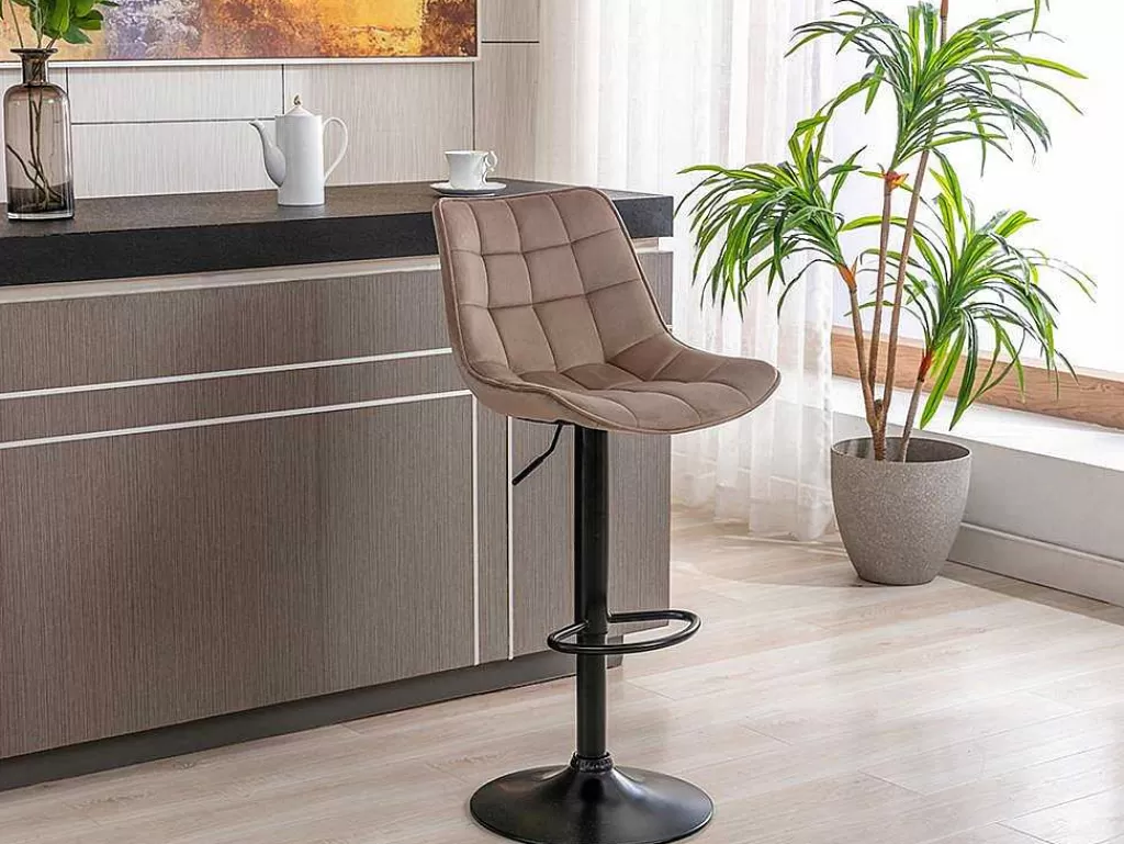 Bancos De Bar*Vente-unique Conjunto De 2 Bancos Altos Em Veludo E Metal Cor Bege - Lima