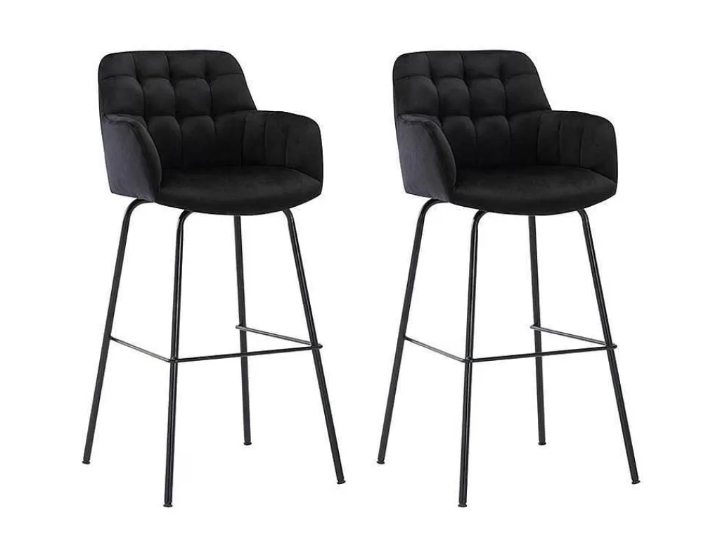 Promoções Sala*PASCAL MORABITO Conjunto De 2 Bancos Altos Em Veludo E Metal Cor Preto - Pega De