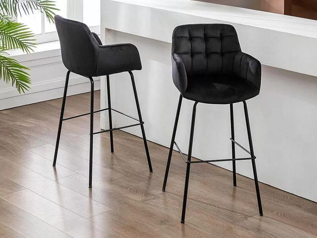 Promoções Sala*PASCAL MORABITO Conjunto De 2 Bancos Altos Em Veludo E Metal Cor Preto - Pega De