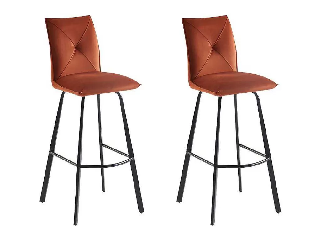 Bancos De Bar*Vente-unique Conjunto De 2 Bancos Altos Em Veludo E Metal Cor Terracota - Indilane