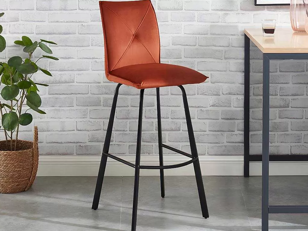 Bancos De Bar*Vente-unique Conjunto De 2 Bancos Altos Em Veludo E Metal Cor Terracota - Indilane