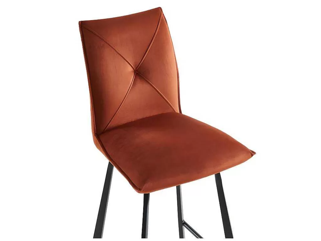 Bancos De Bar*Vente-unique Conjunto De 2 Bancos Altos Em Veludo E Metal Cor Terracota - Indilane