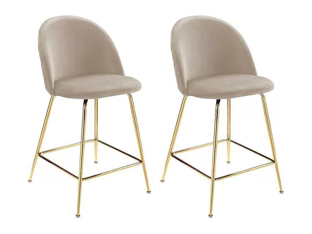 Bancos De Bar*Vente-unique Conjunto De 2 Bancos Altos Em Veludo E Metal Dourado Cor Bege - Melbourne
