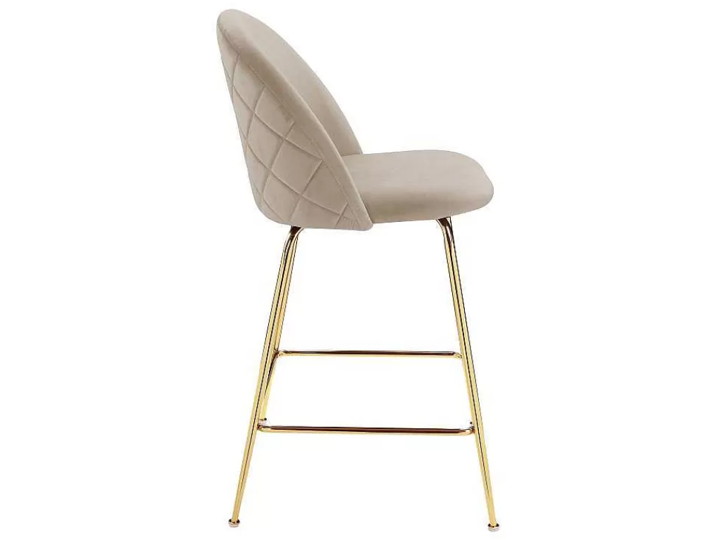 Bancos De Bar*Vente-unique Conjunto De 2 Bancos Altos Em Veludo E Metal Dourado Cor Bege - Melbourne