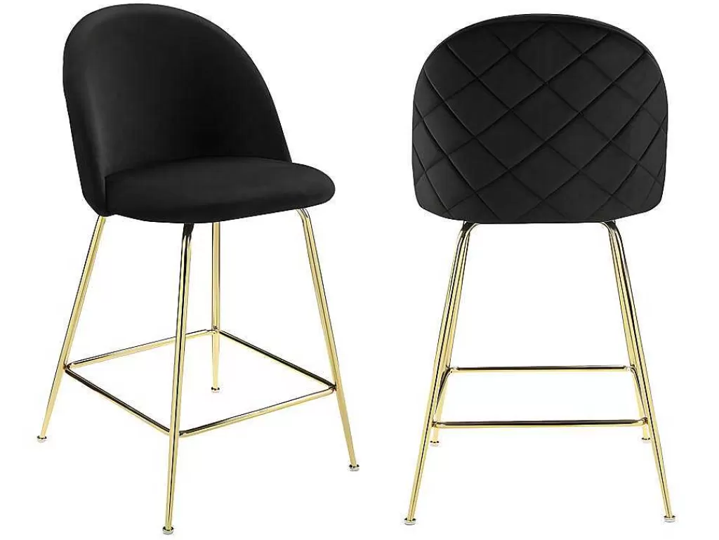 Bancos De Bar*Vente-unique Conjunto De 2 Bancos Altos Em Veludo E Metal Dourado Cor Preto - Melbourne