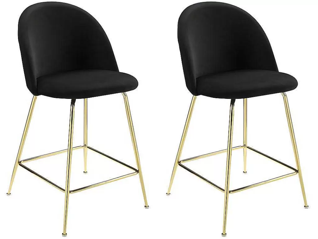 Bancos De Bar*Vente-unique Conjunto De 2 Bancos Altos Em Veludo E Metal Dourado Cor Preto - Melbourne