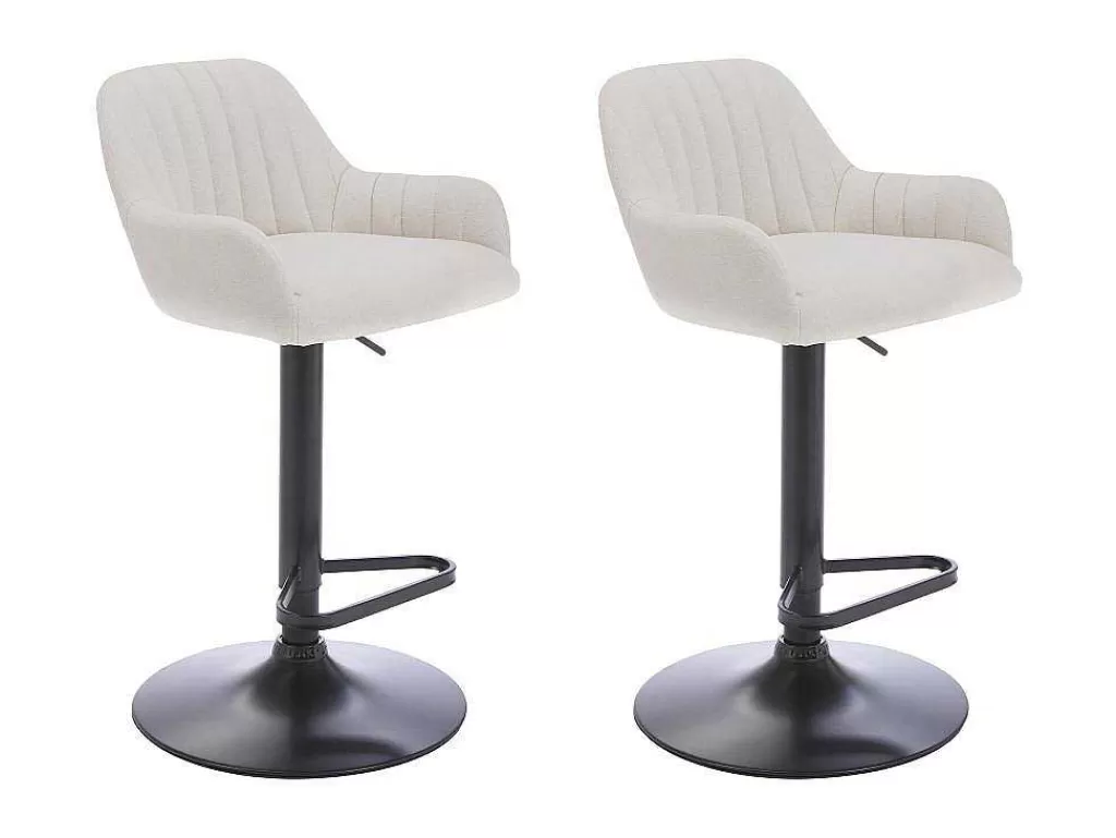 Bancos De Bar*Vente-unique Conjunto De 2 Bancos Altos Tecido E Metal Preto, Altura Ajustavel, Cor Creme - Eleana
