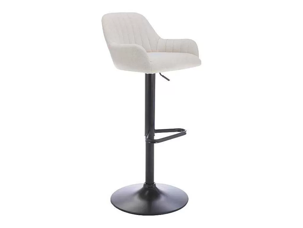 Bancos De Bar*Vente-unique Conjunto De 2 Bancos Altos Tecido E Metal Preto, Altura Ajustavel, Cor Creme - Eleana