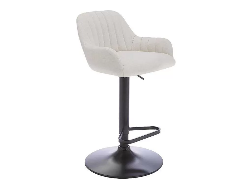 Bancos De Bar*Vente-unique Conjunto De 2 Bancos Altos Tecido E Metal Preto, Altura Ajustavel, Cor Creme - Eleana