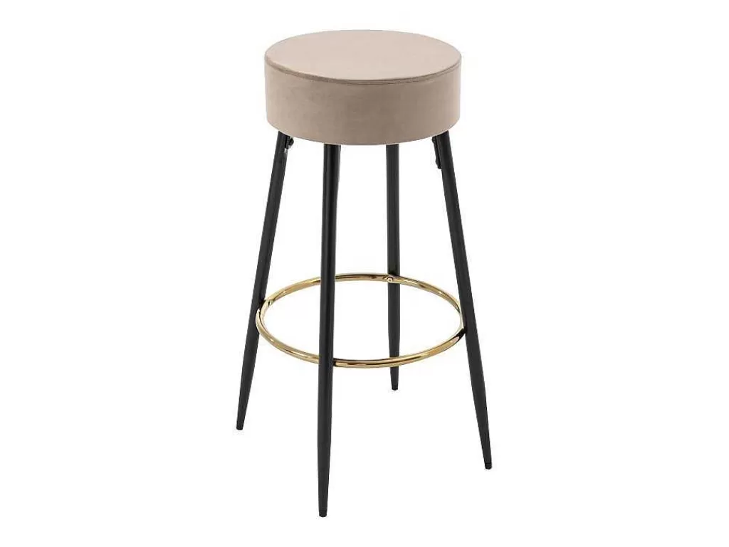 Bancos De Bar*Vente-unique Conjunto De 2 Bancos Altos Veludo E Aco Preto, Bege E Dourado - Belinio I