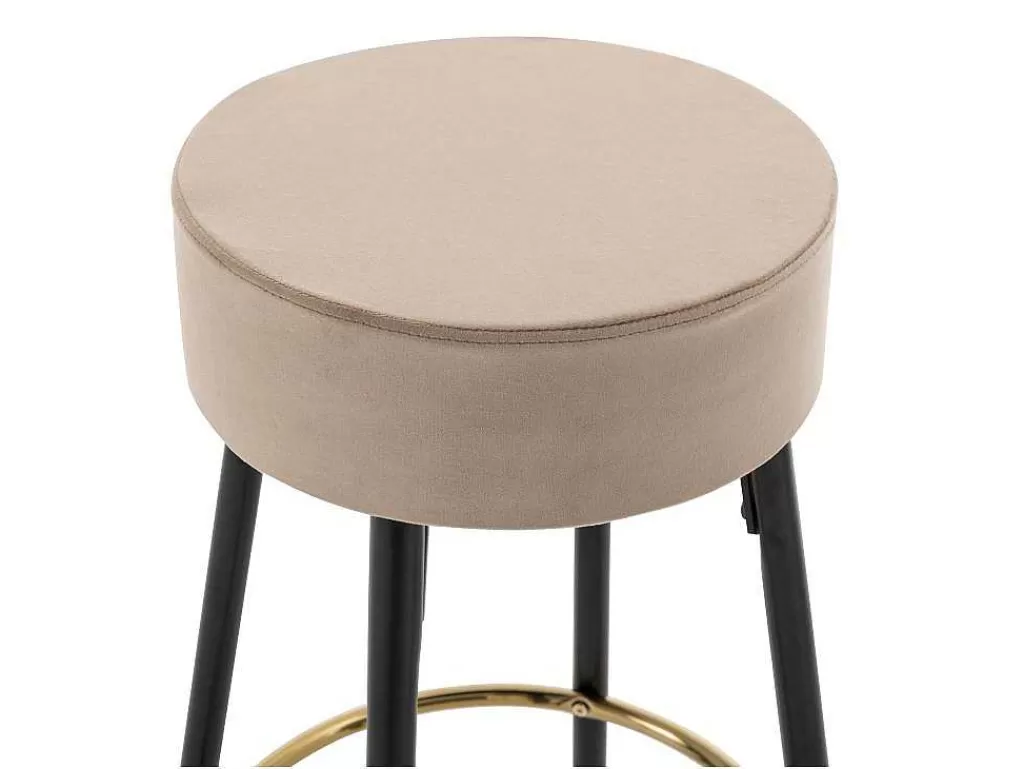 Bancos De Bar*Vente-unique Conjunto De 2 Bancos Altos Veludo E Aco Preto, Bege E Dourado - Belinio I