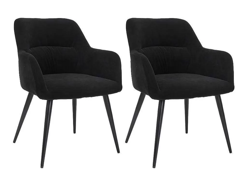 Cadeira*Vente-unique Conjunto De 2 Cadeiras Com Apoios De Bracos Em Tecido E Metal Preto - Heka