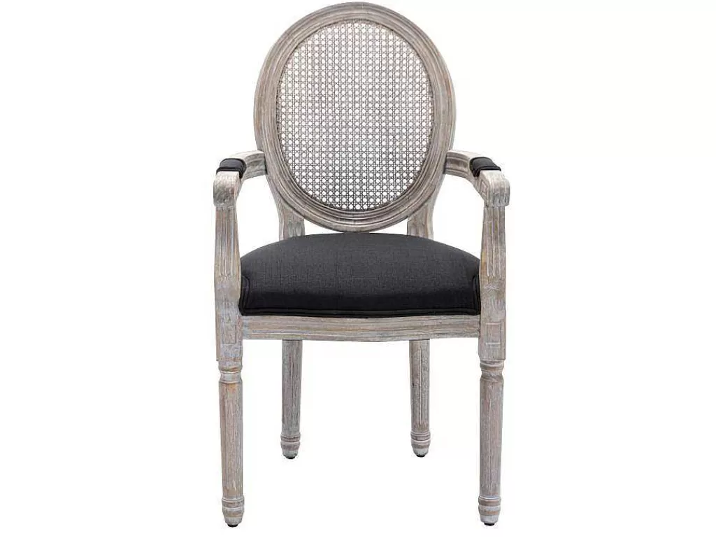 Cadeira*Vente-unique Conjunto De 2 Cadeiras Com Apoios De Bracos Empalhadas, Tecido E Madeira De Hevea Preto - Antoinette