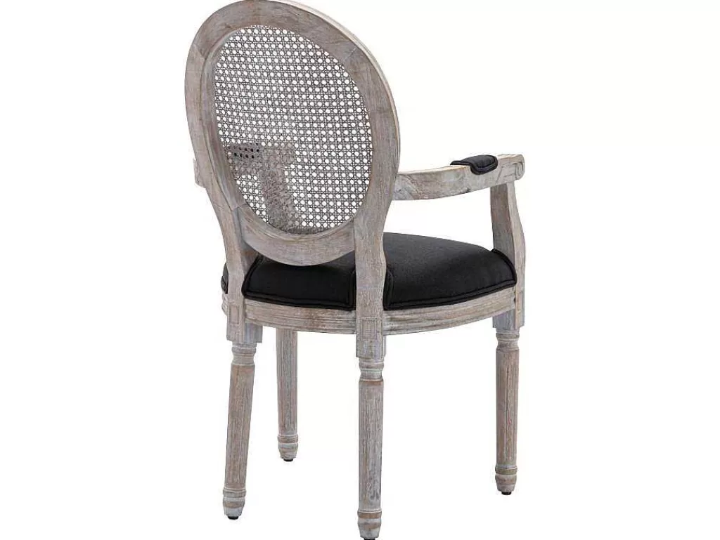 Cadeira*Vente-unique Conjunto De 2 Cadeiras Com Apoios De Bracos Empalhadas, Tecido E Madeira De Hevea Preto - Antoinette