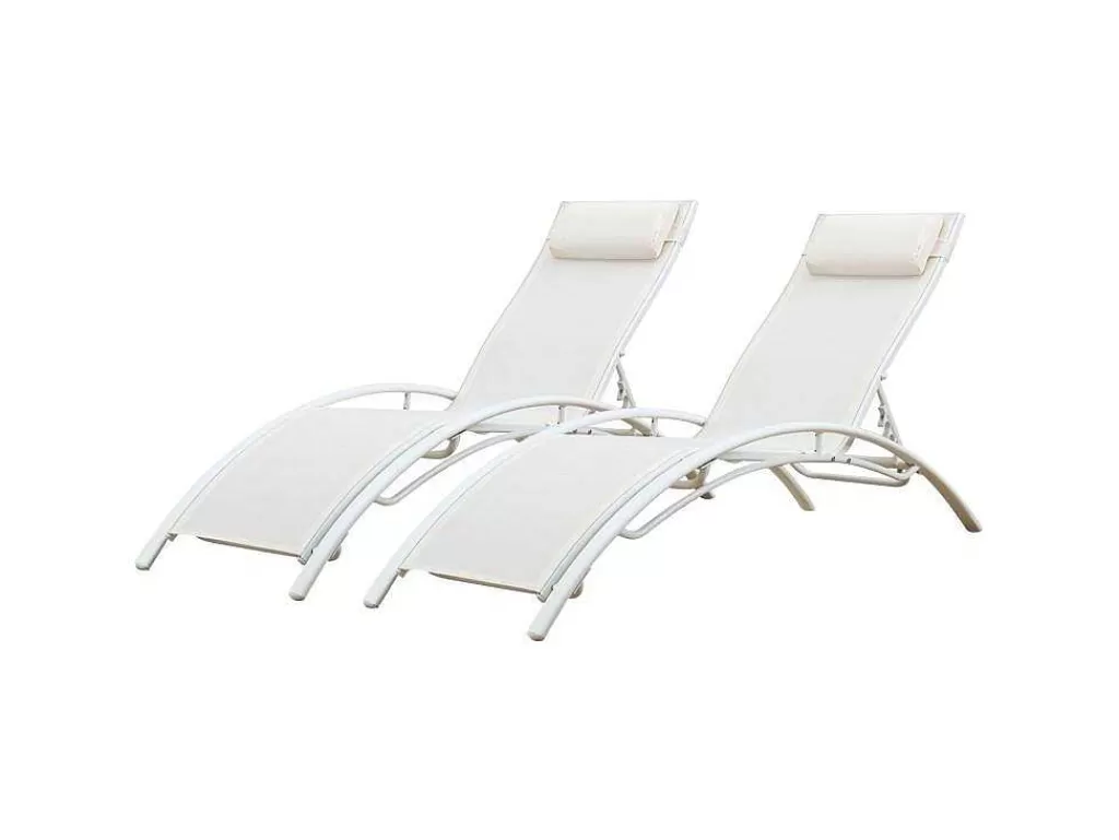 Espreguiçadeira*Happy Garden Conjunto De 2 Cadeiras De Conves Galapagos De Têxtil Branco - Aluminio Branco